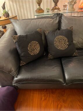 Black Decorative Throw Pillow Pair with Gold Embellishment - Home Accents